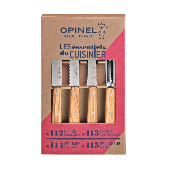 Набор ножей Opinel Set Les Essentiels Olive деревянная рукоять, нержавеющая сталь, коробка, 002163