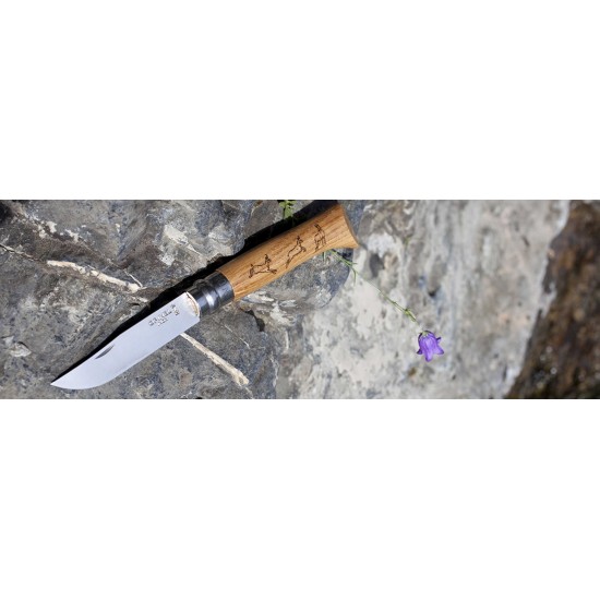 Нож складной Opinel №8 Animalia, нержавеющая сталь, рукоять дуб, гравировка серна