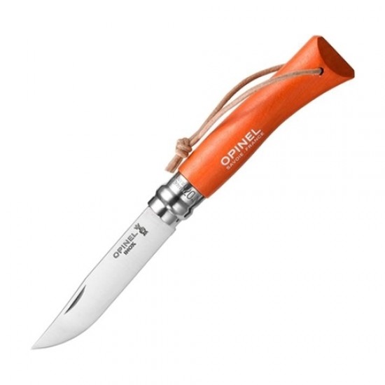 Нож складной Opinel №7 Trekking, нержавеющая сталь, кожаный темляк, оранжевый
