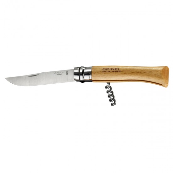 Нож складной Opinel №10, нержавеющая сталь, рукоять из бука, со штопором, 001410