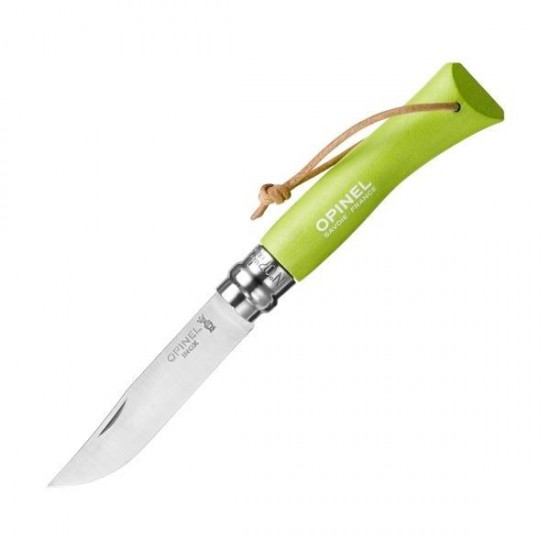 Нож складной Opinel №7 Trekking, нержавеющая сталь, кожаный темляк, светло-зеленый Нож складной Opinel №7 Trekking, нержавеющая сталь, кожаный темляк, светло-зеленый