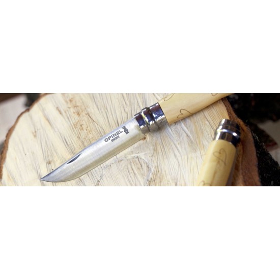 Нож складной Opinel №7 Nature, нержавеющая сталь, рукоять самшит, гравировка сердца