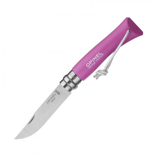 Нож складной Opinel №7 Trekking, нержавеющая сталь, кожаный темляк, розовый