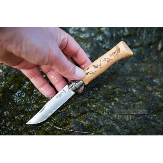 Нож складной Opinel №8 Alpine adventures, нержавеющая сталь, рукоять дуб, гравировка пеший туризм Нож складной Opinel №8 Alpine adventures, нержавеющая сталь, рукоять дуб, гравировка пеший туризм