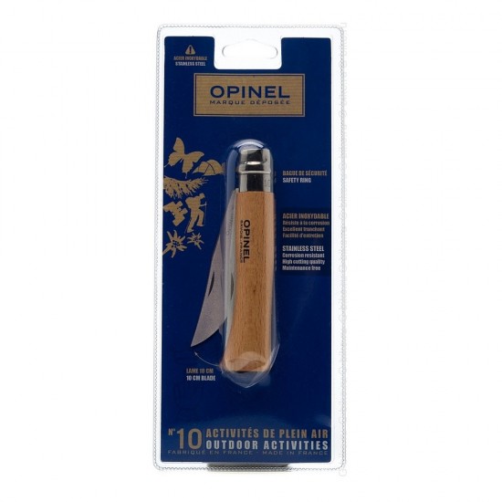 Нож складной Opinel №10, нержавеющая сталь, рукоять из бука, блистер, 001255 Нож складной Opinel №10, нержавеющая сталь, рукоять из бука, блистер, 001255