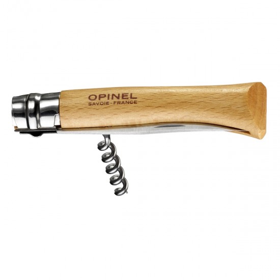 Нож складной Opinel №10, нержавеющая сталь, рукоять из бука, со штопором, 001410