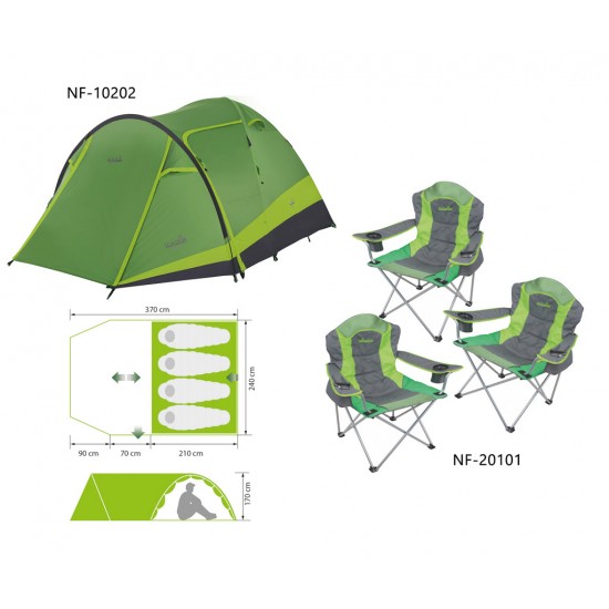Комплект Norfin: палатка 4-х мест. RUDD 3+1 NF + 3 складных кресла RAUMA