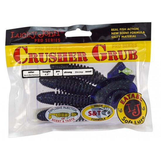 Твистеры съедобные искусственные Lucky John Pro Series CRUSHER GRUB 4,5in (11,40)/T52 4шт.