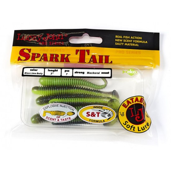 Виброхвосты съедобные искусственные Lucky John Pro Series Spark Tail 3,0in (07,60)/T53 7шт.