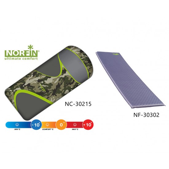 Комплект Norfin: спальный мешок-одеяло SCANDIC COMFORT PLUS и самонадувающийся коврик ATLANTIC